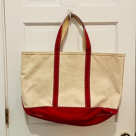 L.L. Bean Handbags - Vintage 1980s L.L Bean Boat And Tote Large Heavy Canvas Bag USA Red/White